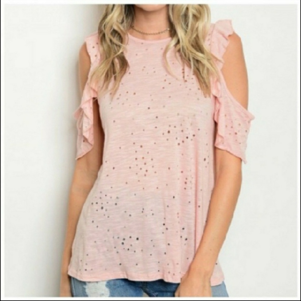 🌷LAST❗ DISTRESSED COLD-SHOULDER TOP
